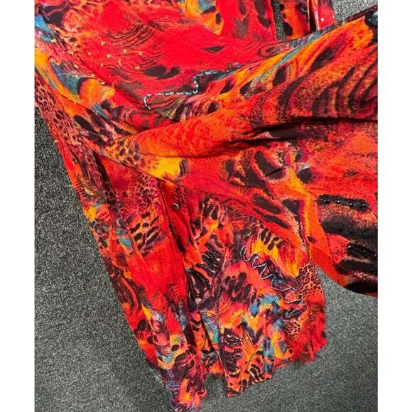 VTG Chico's Sheer Long Tunic Top Womens Size 0 US S Red Button Harvest Fall - Picture 7 of 9